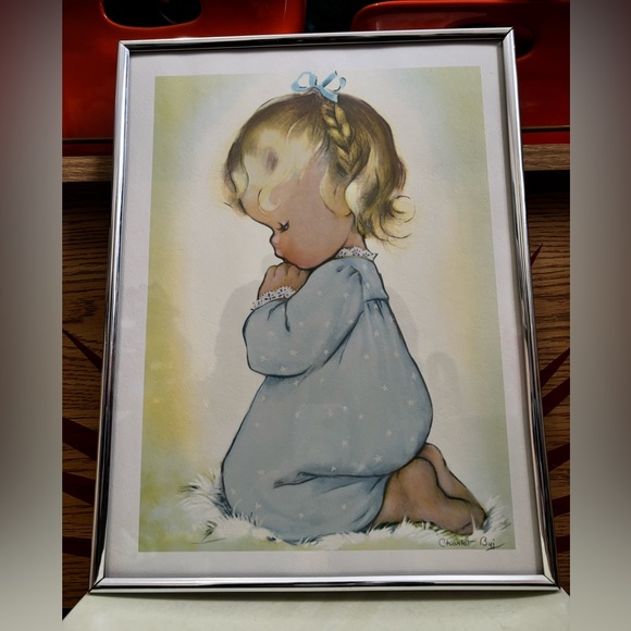 Vintage “Child’s Prayer” by Charlot Byj Framed Print - Picture 3 of 5